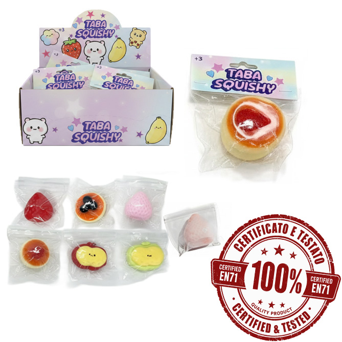 SQUISHY TABA (Frutta) 9cm TPR (Slow Rising) In busta di Polietilene (15x12cm) – In display da 12pz 7ass…x12…x144